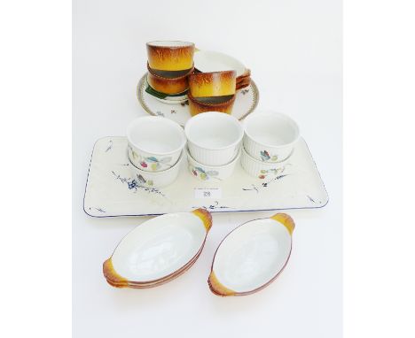 Six Royal Worcester ramekin dishes, four French pottery ramekins, nine oval dishes and a Villeroy & Boch rectangular shaped b