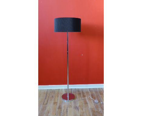 Contemporary chrome standard lamp with black pleated shade, 150cm high