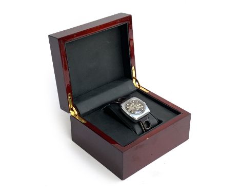 A Breitling Sicura gent's stainless steel pilots wrist watch, c1960s, the patinated dial with day date aperture, 25J automati