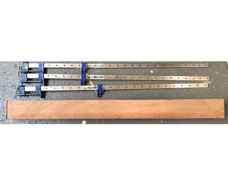 Three Silverline sash clamps, each 135cmL, in a ply box 