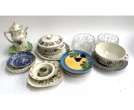 A mixed lot of ceramics to include Carlton ware, Poole, Royal Doulton bunnykins, Copeland Spode, John Jenkin, Ridgways, Minto