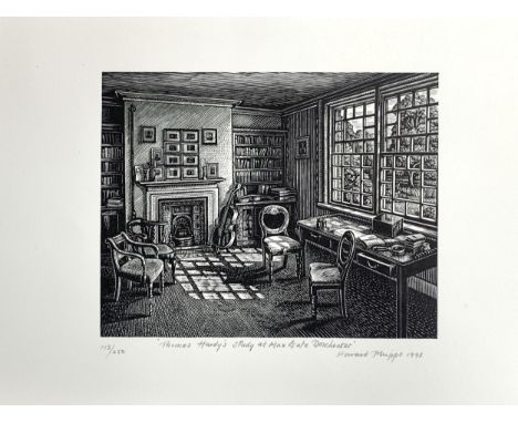 Howard Phipps (b. 1954), 'Thomas Hardy's study at Max Gate Dorchester', wood block print, signed and dated 1993, numbered 113