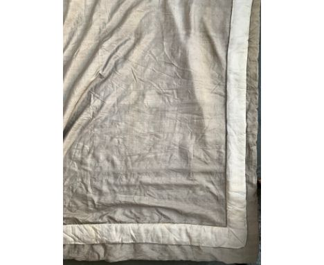 A pair of grey silk curtains lined and interlined, the drop 275cm, the width ungathered 152cm 