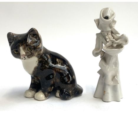 A Winstanley ceramic cat, 18cmH, together with an abstract blanc de chine figure, 23.5cmH 