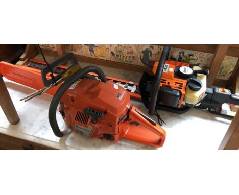 A Husqvana 55 petrol chainsaw; together with a Stihl HS80 petrol hedge trimmer 
