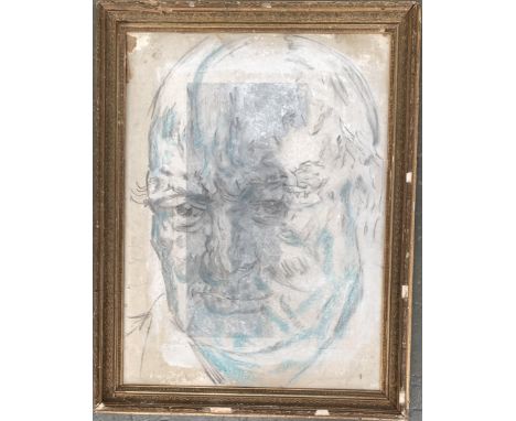 Mixed media portrait of Winston Churchill, 64x47cm 
