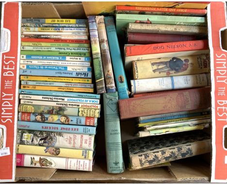 A mixed box of children's books to include Louisa M. Alcott, Bedtime Rhymes, Alice in Wonderland, Enid Blyton, Robinson Cruso