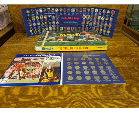 Vintage Wembley The Thrilling Cup Tie Game, FA Cup Centenary medallions and the Esso Collection of Football Club badges.