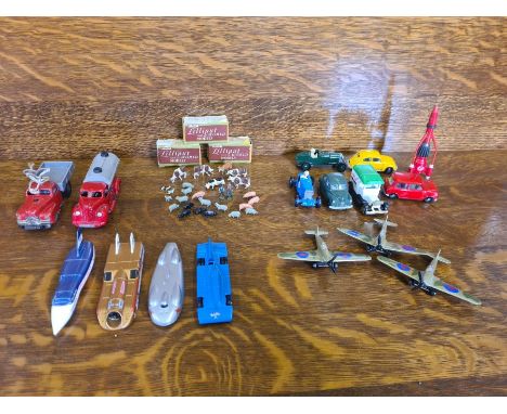 Schuco Varianto-Lasto 3042, Chad Valley Wee-Kin tanker, Britains Lilliput farm animals, Lledo land speed set, etc.
