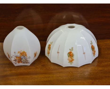 2 decorated opaque glass 1930's light shades.