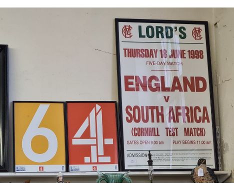 1998 England v South Africa Cornhill Test Match framed poster, MCC Printing Departments, Lords Ground, London together with u