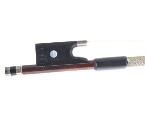 German silver mounted violin bow by and stamped Otto Durrschmidt, also stamped on the frog with the maker's trademark, the st