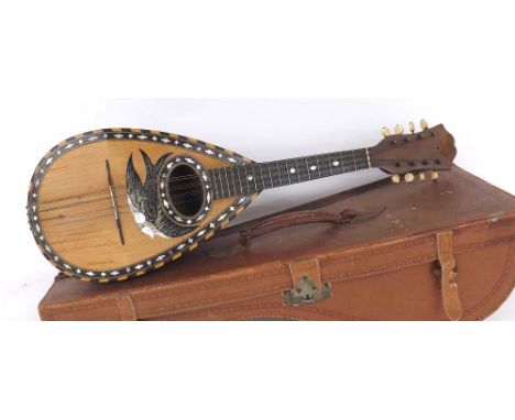 Late 19th century Neapolitan bowl back mandolin, with multi-section rosewood back and spruce top with mother of pearl bird in