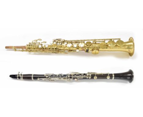 Pro-Tone soprano saxophone, gold lacquered, cased; also a Tromphe clarinet, cased (2)
