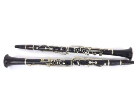 French Thibouville Lamy clarinet in B flat; together with another B flat clarinet, within a double clarinet case