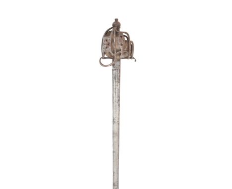 A Basket-Hilted BroadswordSecond Quarter Of The 18th CenturyWith tapering double-edged blade cut with two shallow fullers alo
