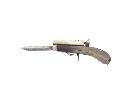 An Unwin &amp; Rodgers Percussion Knife-Pistol Of Small BoreMid-19th CenturyWith octagonal white-metal barrel (fore-sight wor