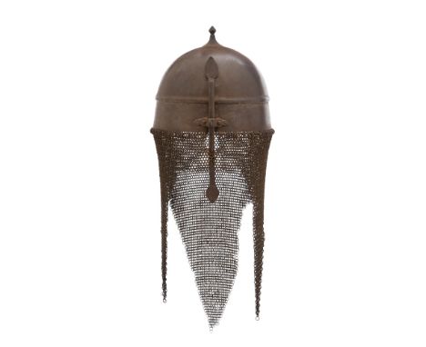 A Sudanese Ansar's HelmetLate 19th CenturyWith two-piece domed steel skull secured together by a rivetted medial band and sur