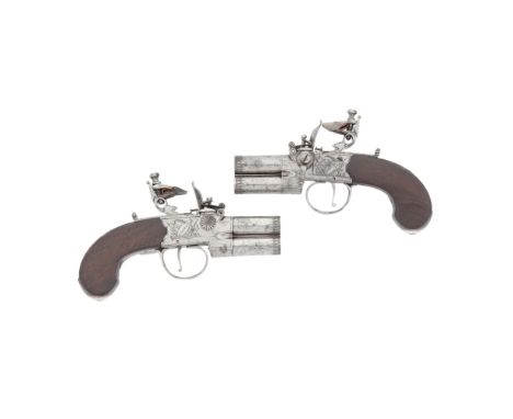 A Pair Of 90-Bore Flintlock Box-Lock Over-And-Under Tap-Action PistolsSigned H. Nock, London, Circa 1815-20With turn-off barr