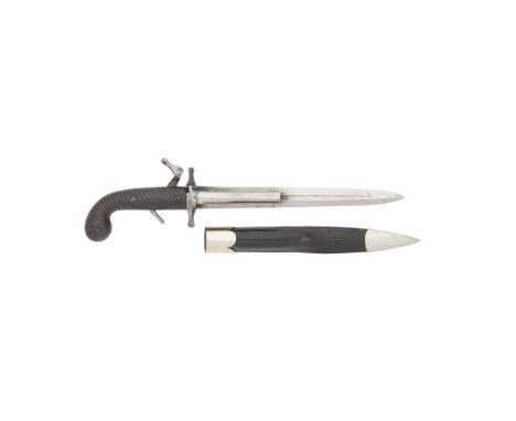 A French 120-Bore Percussion Dumonthier Patent D.B. Single-Trigger Dagger-PistolMid-19th CenturyWith bright tapering double-e