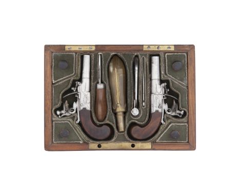 A Cased Pair Of 54-Bore Flintlock Box-Lock Pocket PistolsBy Bunney, London, Late 18th CenturyWith turn-off barrels, one numbe