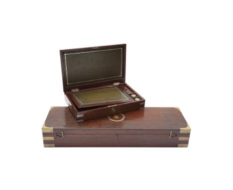 A Brass-Mounted Mahogany Two-Tier Gun Case, And A Silver-Mounted Mahogany Writing Case Both Mid-19th CenturyThe first relined