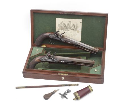 A Fine Cased Pair Of 40-Bore Flintlock Duelling PistolsBy Joseph Manton, London, No. 4313 For 1807With heavy rebrowned twist 