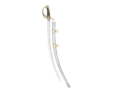 A French 1st Empire Light Cavalry Officer's SabreEarly 19th CenturyWith bright curved fullered blade double-edged at the clip