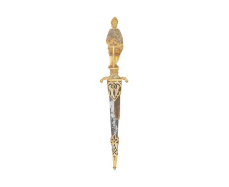 A Romantic Dagger19th CenturyWith tapering double-edged blade (some pitting) with double fuller over each side, ormolu hilt c