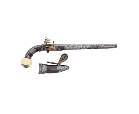 A Caucasian 35-Bore Miquelet-Lock Pistol with Nielloed Silver MountsDated 1262 A.H. Corresponding To 1845 A.D.With two-stage 