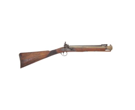 A Brass-Barrelled Flintlock Blunderbuss With Spring BayonetBy J.R. Evans, London, Circa 1820With two-stage barrel turned and 