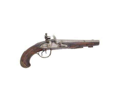 A Liège 28-Bore Flintlock D.B. PistolBy Michel Berleur, Late 18th CenturyWith sighted barrels, border engraved tang grooved f
