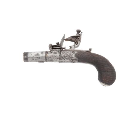 A 40-Bore Flintlock Box-Lock Pocket PistolBy Sykes, Oxford, Circa 1815With turn-off barrel engraved with a broad band of foli