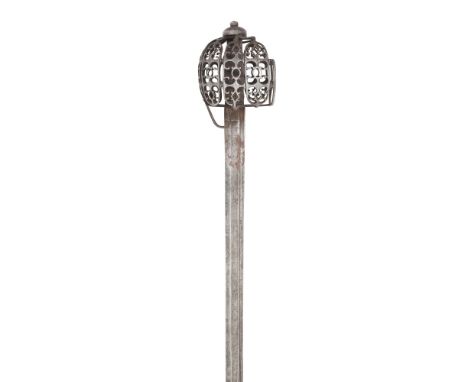 A Military Officer's Basket-Hilted Backsword Of So-Called 'Pinch Of Snuff' TypeLate 18th CenturyWith tapering fullered blade 