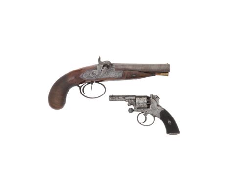 An 18-Bore Percussion D.B. Pistol, And A 120-Bore Percussion Five-Shot Self-Cocking Revolver Of Bentley TypeThe First Signed 