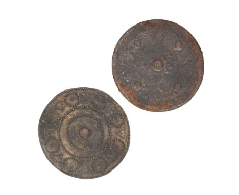 Two Targets In Scottish 18th Century Style Probably 19th CenturyEach of wood covered in leather, the first (some damage and l