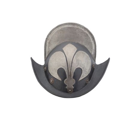 A German Black And White Comb MorionCirca 1600With two-piece skull rising to a high roped comb, embossed on each side of the 