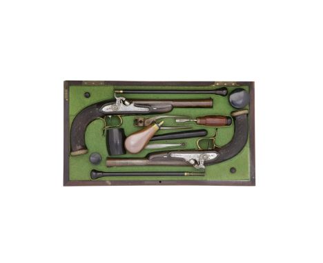 A Cased French Pair Of 32-Bore Percussion Target Pistols By Fatou A Paris, Early 19th CenturyConverted from flintlock, with s