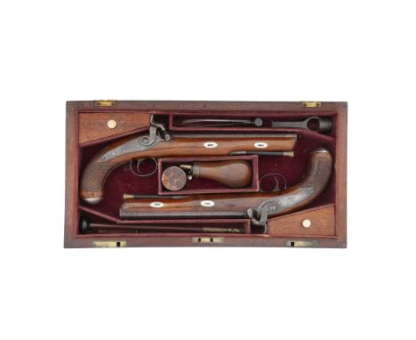 A Cased Pair Of 32-Bore Percussion PistolsSigned Nock, London, Mid-19th CenturyWith twist octagonal sighted barrels (some lig