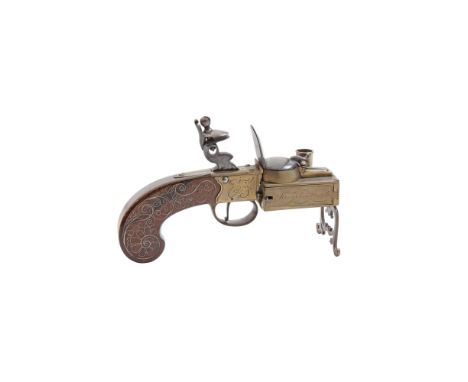 A Flintlock Tinderlighter By Kingdon, Exeter, Late 18th CenturyOf box-lock pistol form, with border engraved action (top jaw 