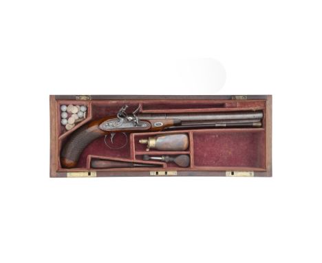 A Cased 25-Bore Flintlock Pistol By Lacy &amp; Co., London, Circa 1820With browned twist three-stage sighted barrel engraved 