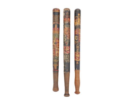 Three Constabulary TruncheonsAll 19th CenturyEach of hardwood, the first painted in polychrome against a black ground with a 