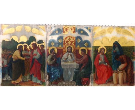 English School (late 19th century), Religious scenes, a set of three, oil on panel, all unframed, each 51.5cm x 37.5cm.(3)

P
