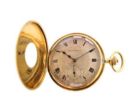 A gentleman's 18ct gold cased, keyless wind, half hunting cased dress watch, with an unsigned jewelled lever movement, 18ct g