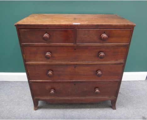 A George III mahogany chest, the scumble painted top over two short and three long graduated drawers, on splayed bracket feet