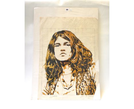 Deep Purple, a preparatory sketch depicting Ian Gillan of Deep Purple, executed by John Judkins, commissioned by 'Lord Kitche