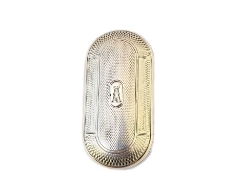 A William IV silver snuff box, of curved rectangular form, gilt within, the exterior engine turned and crest engraved by S. M