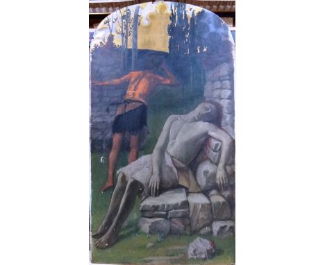 English School (late 19th century), Cain and Abel, oil on panel, arched top, unframed, 145cm x 80.5cm.

Provenance: From the 