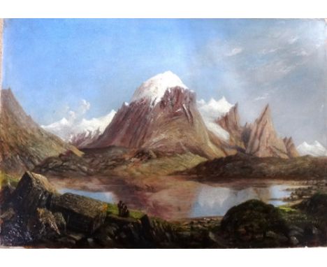 William Fowler (19th century), Mount Blanc and Lake Combal, oil on panel, signed and dated 1857, further signed, inscribed an