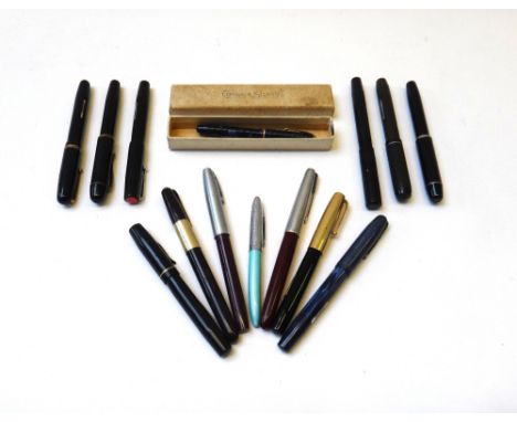 Fourteen vintage fountain pens, including; a Conway Stewart 'Dinkie 550', a Swan self filler, a Senator, a Jackdaw self fille